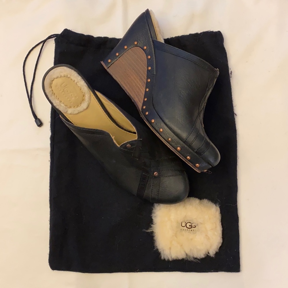 UGG Black Leather Shearling-Lined Clogs